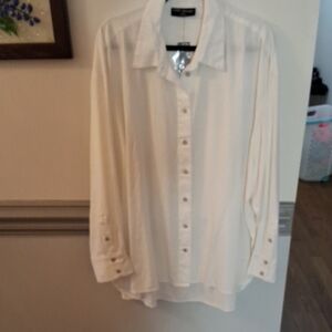 Lane Bryant Cream Long-Sleeve Button-Down Shirt